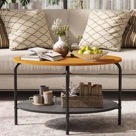 Otterease 2 Tier Coffee Table with Storage Shelf, Modern Living Room Coffee Table with Metal Frame, Small Side Table for Small Spaces, Living Room, Study Room, Office,Brown