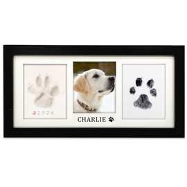 MYPAWLETS Paw Print Frame Kit,Dog/Cat Paw Print Kit,Soft Pawprint Clay&Clean Touch Ink Pad,Pet Paw Print Impression Kit with Customization Tool,Wooden Pet Memorial Frame,DIY Dog Lover Gifts-Black