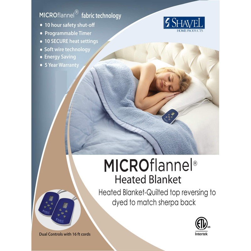 Thermee Micro Flannel Electric Blanket with Sherpa, Tan, Queen