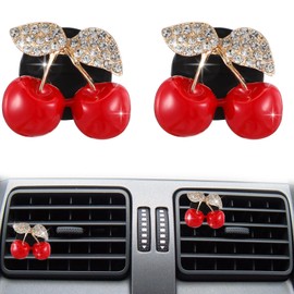 DOPENSPI 2PCS Cherry Car Air Vent Clip, Rhinestone Cherry Car Accessories Air Outlet Clip with No Scent Felt Pads Bling Cute Interior Decoration for Cars Inter Universal