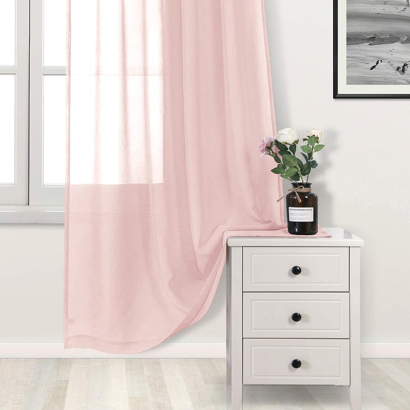 DWCN Sheer Curtains, Faux Linen Rod Pocket Solid Window Drapes