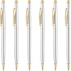 LPYITKOOD Metallic Retractable Ballpoint Pens, Slim, Silver 6 PCS