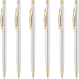 LPYITKOOD Metallic Retractable Ballpoint Pens, Slim, Silver 6 PCS