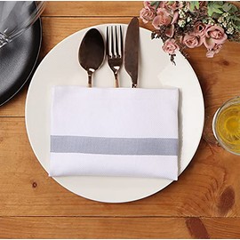 Threadmill Cloth Napkins Set of 6 Cotton | Reusable 16x20 inch Napkins Cloth Washable, Dinner Napkins Perfect for Wedding, Parties, Cocktails, Fall, Thanksgiving, Christmas | White with Blue Stripe