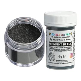 Sugarflair Midnight Black Edible Lustre Dust (E171 Free), Add a Lustrous Shine to Cakes or Decorations. Brush On or Add Rejuvenator to Create Eye-Catching Edible Paint - 4g