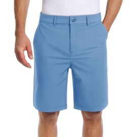 TACVASEN Flat Front Shorts Men Elastic Waist Stretch Golf Shorts Quick Dry Hiking Shorts Waterproof Shorts Men Polyester Shorts Light Blue