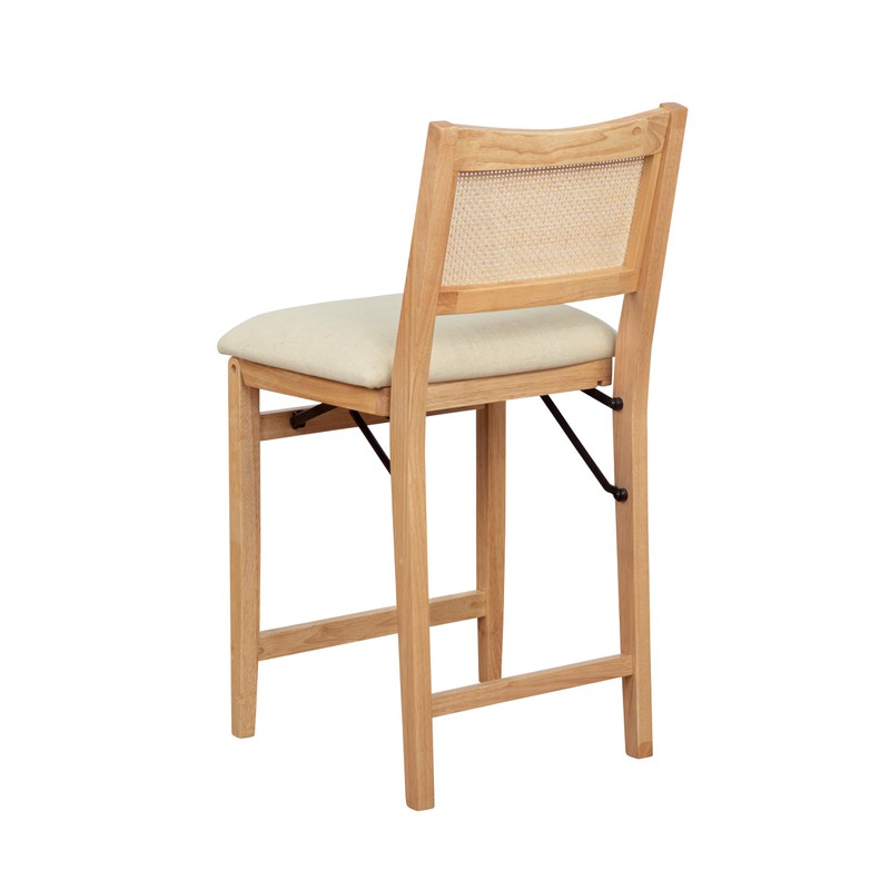 Powell Kasi Natural Wooden Folding Counter Stool with Padded Linen