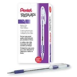 Pentel BK91V R.S.V.P. Stick Ballpoint Pen, 1mm, Trans Barrel, Violet Ink, Dozen