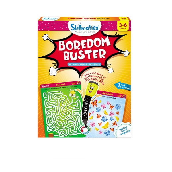 Skillmatics Educational Game: Boredom Buster (3-6 Years) | Erasable and Reusable Activity Mats | Travel Friendly Toy with Dry Erase Marker | Learning tools for Kids 3, 4, 5, 6 Years