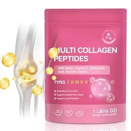 Collagen Peptides Powder 454 g - Multi Collagen Type I II III V X with Vitamin C, Biotin, Hyaluronic Acid, Keratin & Elastin - Hydrolysed Collagen Powder Neutral - For Skin Hair Nails - Easily Soluble