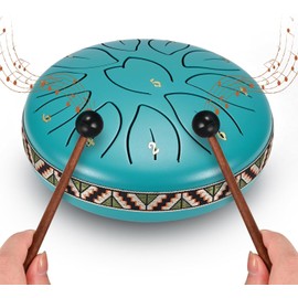 VAYOTOY Rain Drums, C-Key Steel Tongue Drum 6 Inch 11 Note Steel Tongue Drum Percussion Instrument Handpan Drum with Carry Bag, Music Book, Mallets, Finger Picks for Gifts, Meditation (Blue)