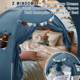 Razee Full Size Bed Canopy for Kids, Boys Bed Tent Dream Privacy Sleeping Tents Indoor, Toddler Under Bunk Bed Tent(String Lights and Pennant Banners are Included)