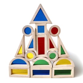 BEACENOV Rainbow Acrylic Block Toy for Toddler,Kids Toy,Rainbow Wooden Building Blocks for Toddler,24 Pcs Rainbow Stacking Blocks Set,Toddler Montessori Educational Building Toy for Baby Boy Girl Gift