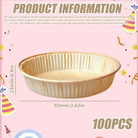 WIYETY 100 stampi per torte in carta per cuocere, mini stampi per torte Φ 9,2 cm, stampi per quiche, stampi piatti in carta, rotondi, per friggitrici ad aria calda, forni e microonde (giallo)
