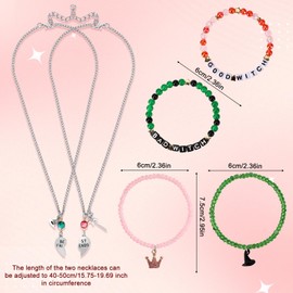 Mikovivi 4pcs Friendship Bracelets & 2pcs Matching Necklaces, Witch Hat Rhinestone Crown Charm Music Bracelets, Connecting Relationship Jewelry for Best Friends Couples Decoration Stuff