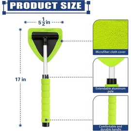 Windshield Cleaning Tool, Microfiber Car Window Cleaner with 4 Reusable and Washable Microfiber Pads and Extendable Handle