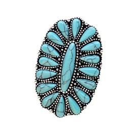 ChungLong0593 Bohemian Turquoise Vintage Ethnic Style Oval Open Adjustable Ring Western Style Natural Stone Flower Shaped Hippie Silver Ring Feminine Personality Ring - Turquoise Flower Shaped Ring