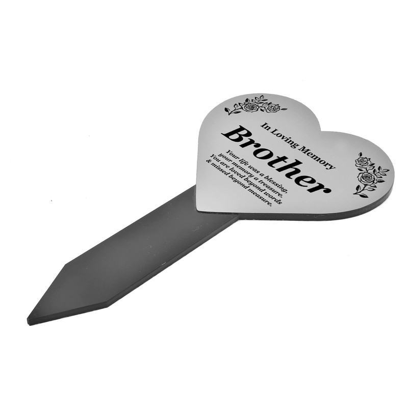 OriginDesigned Brother Heart Shaped Engraved Memorial Plaque Stake - Silver
