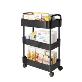 3 or 4 or 5 Tier Rolling Utility Cart with Handle - Multi-Functional Storage Trolley for Office, Living Room, Kitchen - Movable Organizer on Wheels (White)
