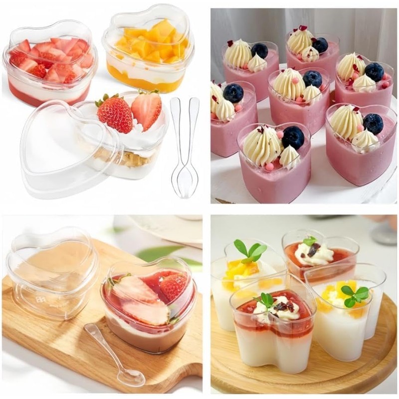 5 OZ Dessert Cups with Lids and Spoons, CAASFOOY Clear