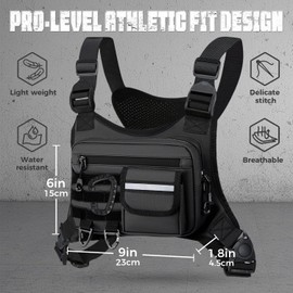 Muserise Outdoor Chest Bag For Men, EDC Chest Pack With Built-In Phone Holder, Lightweight Chest Rig Pouch (Black New)