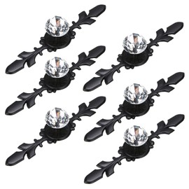 6Pcs 6.7" Diamond Crystal Glass Cabinet Knobs Dresser Drawer Handle pulls with Plate and Screws, Bathroom Door Cupboard Kitchen Wardrobe Drawer Furniture Decoration (Black)