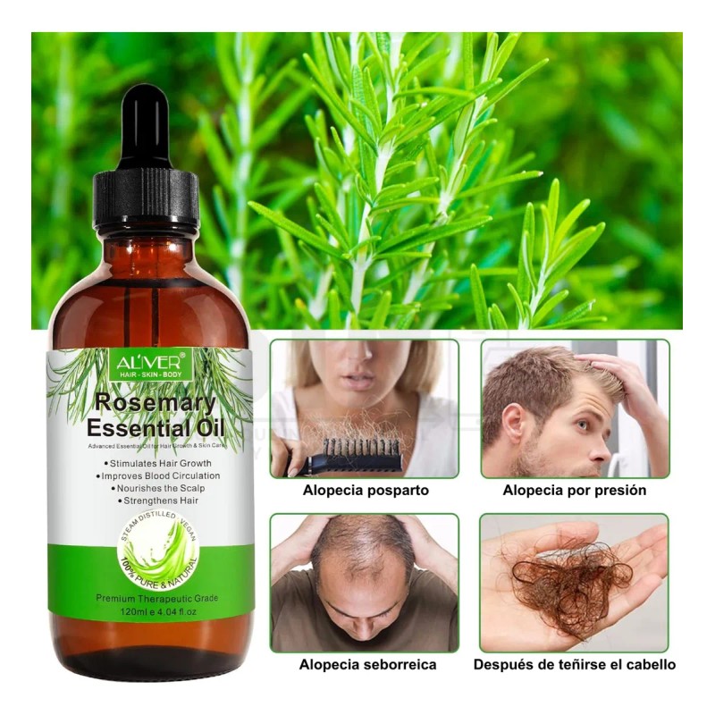 Aceite Esencial Romero 100% Puro Cabello Barba Cejas 120 Ml