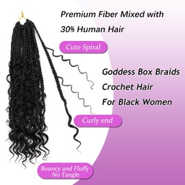 YIDIE Boho Crochet Braids Human Hair 7 Packs 20 Inch Crochet Boho Box Briads With 30% Human Hair Boho Crochet Braids Pre looped Bohemian Goddess Box Braids Crochet Hair For Women 1B#
