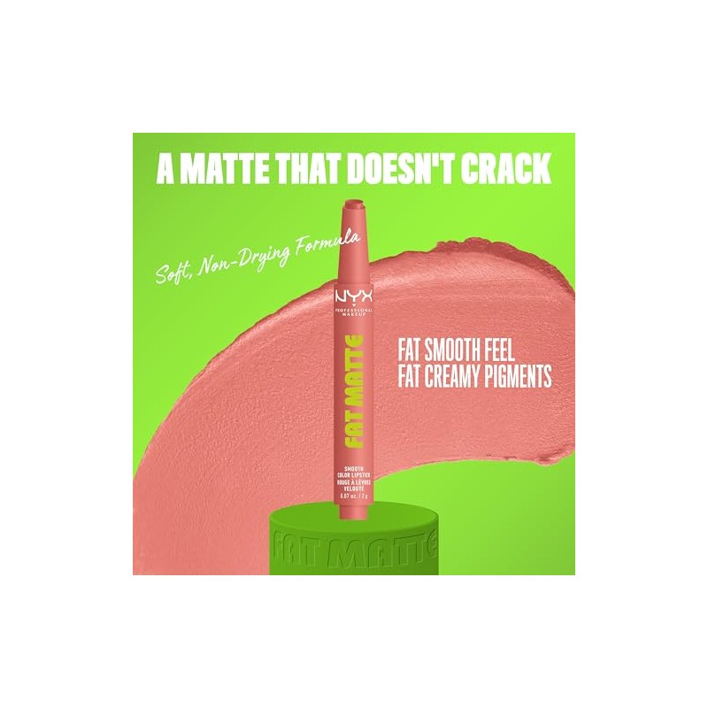 NYX Professional Makeup, Fat Matte Smooth Colour Lipstick, Soft Matte