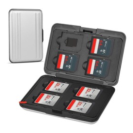 Micro SD Card Case, 16 Cards (8 microSD + 8 SD), Memory, Black, Aluminum, Card Case, Storage Box, Double-Sided Storage, Dustproof, Waterproof, Shock Resistant (Silver)