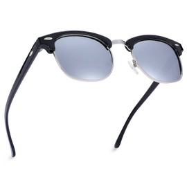 Pro Acme Classic Semi Rimless Polarized Sunglasses with Metal Rivets(Black Lens/Silver Rimmed)