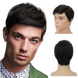 Siudus Black Short Wigs for Men Straight Layered Synthetic Fibre Hair Wig for Daily Party Use