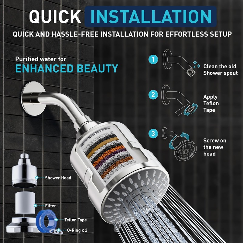 Mist Filtered Shower Head Filter for Hard Water with 5-mode