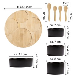 Moritz & Moritz 9-Piece Serving Bowls Set Black with Bamboo Spoon - Ceramic Bowls Set as Tapas Bowls, Dip Bowls, Snack Bowls and Dessert Bowls