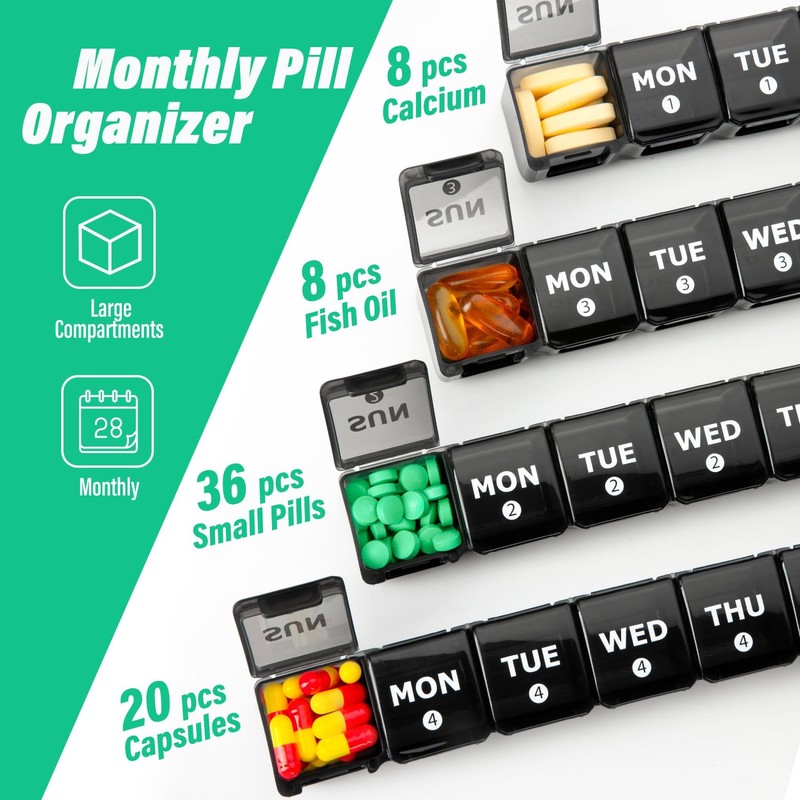 Large Monthly Pill Organizer, XL 4 Weeks Pill Box,28 Day