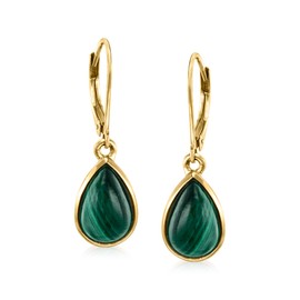 Ross-Simons Malachite Drop Earrings in 18kt Gold Over Sterling