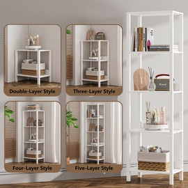VIMBER 5-Tier Bookshelf with Anti-Fall Baffle, Tall Bookcase for Books, Garage Kit, CDs, Movies, Industrial Standing Bookshelves Storage Organizer for Bedroom Office Living Room White USSJ001W