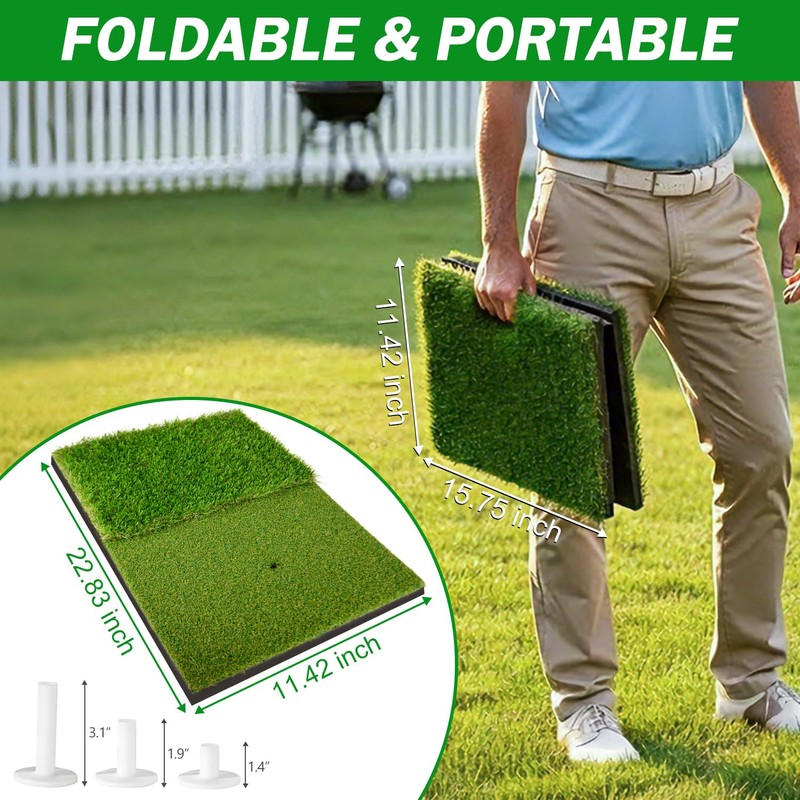 MONOJOY Golf Hitting Mat – 16"x23" Dual-Turf Foldable Golf Practice