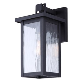 Shana 1-Light Outdoor Wall Lantern, Black Finish, Clear Watermark Glass, Modern Exterior Sconce, Weather-Resistant, Easy Install
