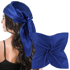 MANSPHIL Navy Blue 100% Silk Bandanas, 27 Inch Silk Head Scarf for Women Hair, Large Square Solid Neck Scarves