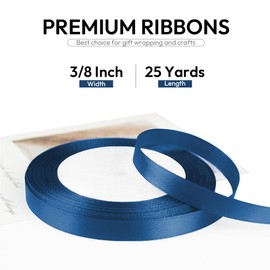 HimBen 3/8 Inch 25 Yards Satin Ribbon Dark Blue, Solid Color Fabric Ribbon for Gift Wrapping, Wedding, Polyester Gift Ribbon for Birthday Party Decoration, Craft, Hair, Floral, Sewing