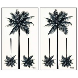 Mini Tattoos 2 Sheets Coconut Palm Beach Tree Cartoon Temporary Tattoo for Men Women Kids Children's Art Fashion Fun Party Tattoos Stickers Fake Body Waterproof (06)
