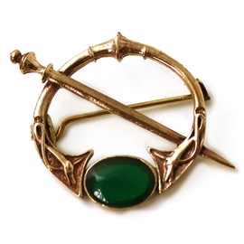 Bronze Green Agate Celtic Knot Tara Brooch and Pins Norse Nordic Vintage Thailand Made Jewelry (Brooch)