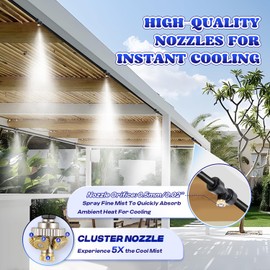 Moongiantgo Outdoor Misting Cooling System with Pump Kit-82ft Misting System pipe+24 Brass Mist Nozzles 0.02’’+Cluster Body+3/4’’ Adapter-Mister for Outside Patio Backyard Garden Greenhouse Trampoline
