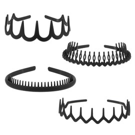 4 pcs Zickzack Stirnband,Kunststoff Stirnband mit Zahnmuster für Frauen und Mädchen, gewelltes Haarkamm, Haarkamm aus schwarzem Kunststoff mit Haifischzähnen. (Schwarz, One size)