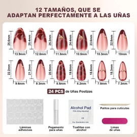 Uñas Postizas con Punta Francesa, Uñas Press on para Manos, Cortas y Puntiagudas en Forma de Almendra con Acabado UV, Kit de Uñas Semitransparentes de Calidad de Salón con Lima Pegamento y Adhesivos de Gelatina-E