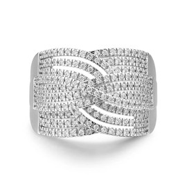 Delicin Jewelry Rhodium Plated Cubic Zirconia Criss Cross Wide Band Cocktail Ring