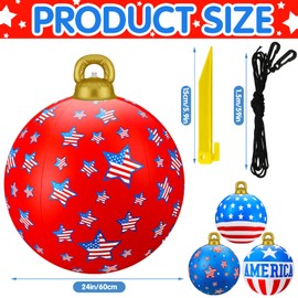 4 Pcs 24 Inch 4th of July Inflatable Decoration Giant Inflatable Ball Independence Day Blow Up Large PVC Patriotic Indoor Outdoor Inflatables Ornament for Memorial Day Tree Yard Lawn Garden Porch Pool