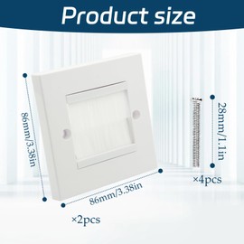 2 Pack Cable Entry Cover, Cable Brush Plate, Wall Mounted Entry Cover, White Wallplate with Brushes for Covering Outlets, Receptacles and Tidying Cords