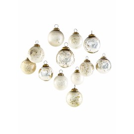 Serene Spaces Living 12pcs Vintage Style White & Silver Mercury Glass Ornament Set for Christmas Tree, Christmas Decorations, Winter Wedding, Table Centerpiece, 2.5" Diameter